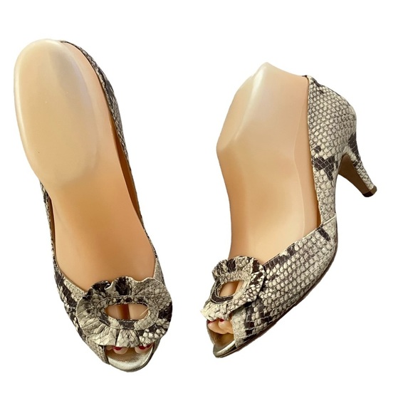 Loeffler Randall Embossed Snakeskin Python Patterned Kitten Heels Size 6.5 - Picture 1 of 11